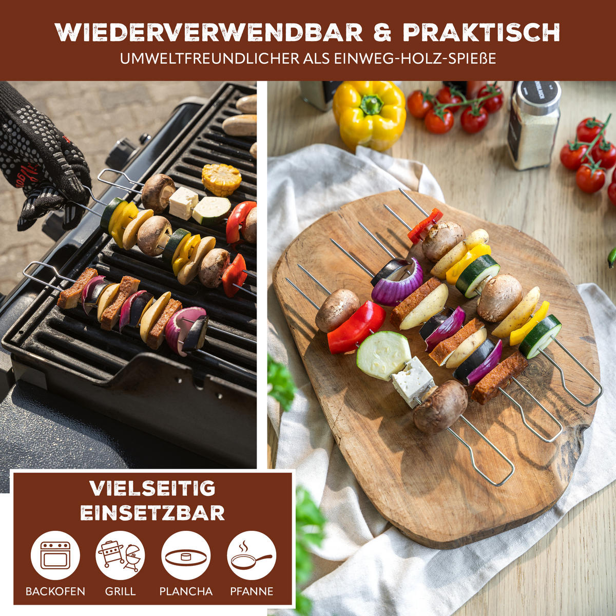 DOPPEL-GRILLSPIESSE 8er-Set, silber, Edelstahl - Edelstahlfarben, Metall (0.26/2.7/29cm) - bremermann