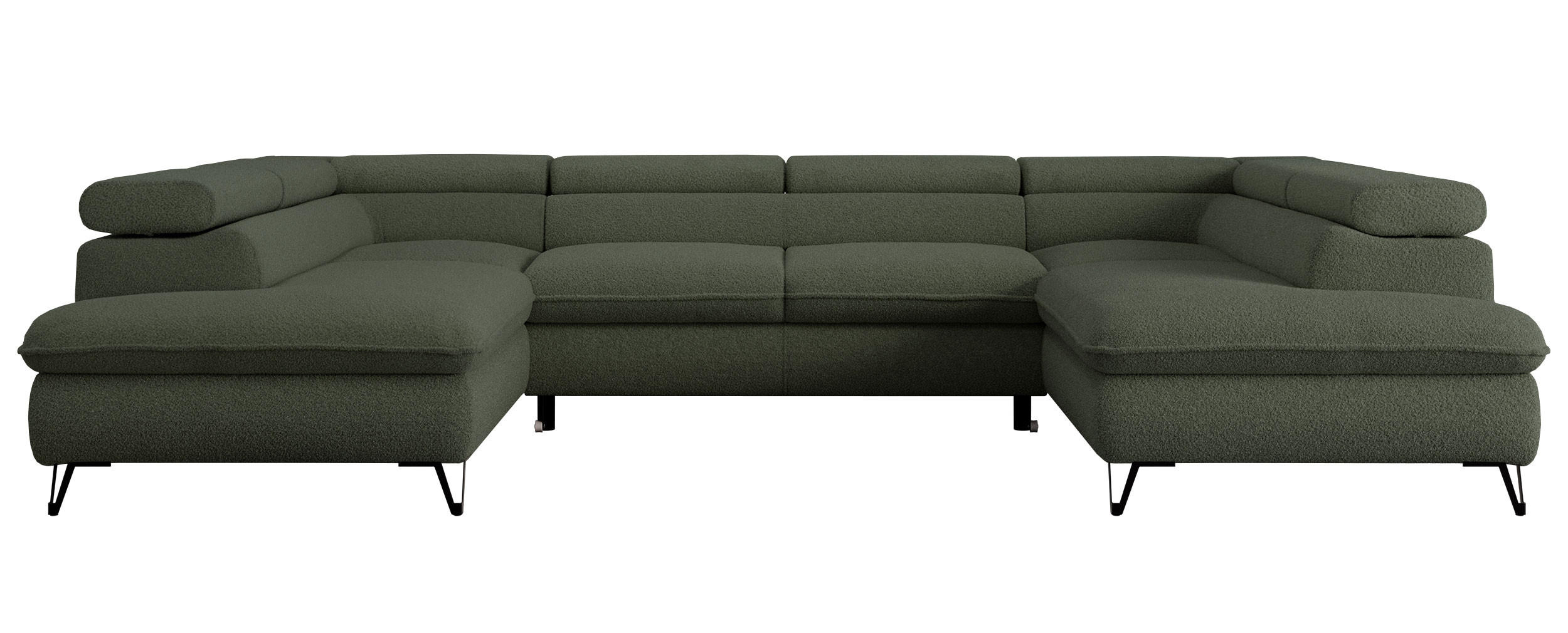 WOHNLANDSCHAFT PEDRO U Boucle Grün - Schwarz/Grün, Textil/Metall (346/76/208cm) - MKS