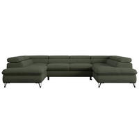WOHNLANDSCHAFT PEDRO U Boucle Grün - Schwarz/Grün, Textil/Metall (346/76/208cm) - MKS