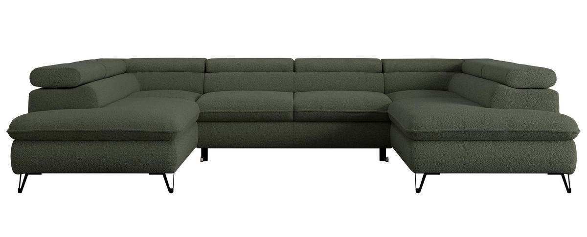 WOHNLANDSCHAFT PEDRO U Boucle Grün - Schwarz/Grün, Textil/Metall (346/76/208cm) - MKS