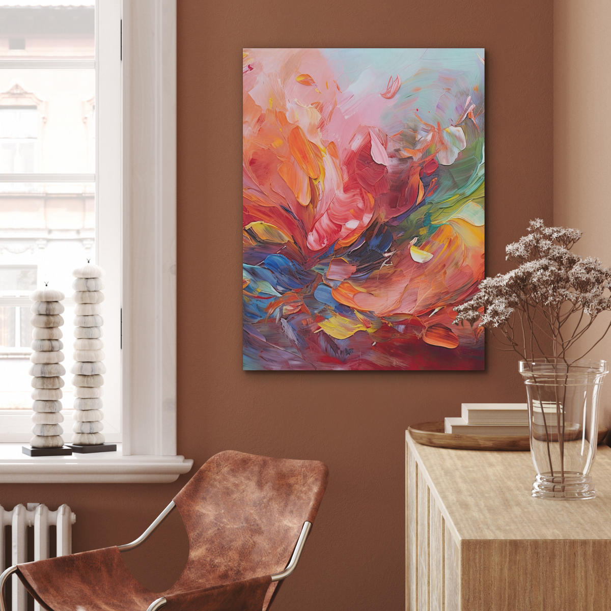 AKUSTIKBILD Ölgemälde - Kunst - Abstrakt - Farbenfroh Wandbilder 60x80 cm - Altrosa, Textil (60/80/0.9cm) - MuchoWow