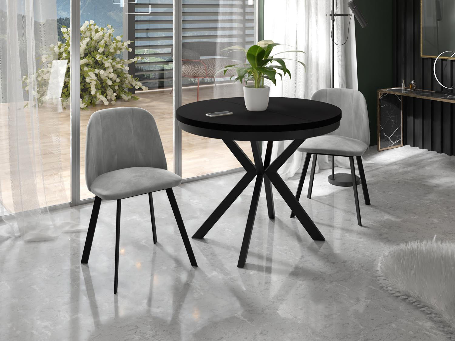 ESSTISCH Ross runder ausziehbarer, Schwarz 90-170/90/76 cm - Schwarz, Holzwerkstoff/Metall (90/90/76cm) - WFL GROUP