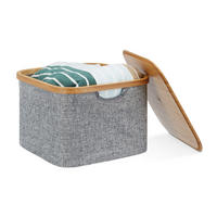 AUFBEWAHRUNGSKORB - Grau, Holz/Textil (33/25/33cm) - Relaxdays