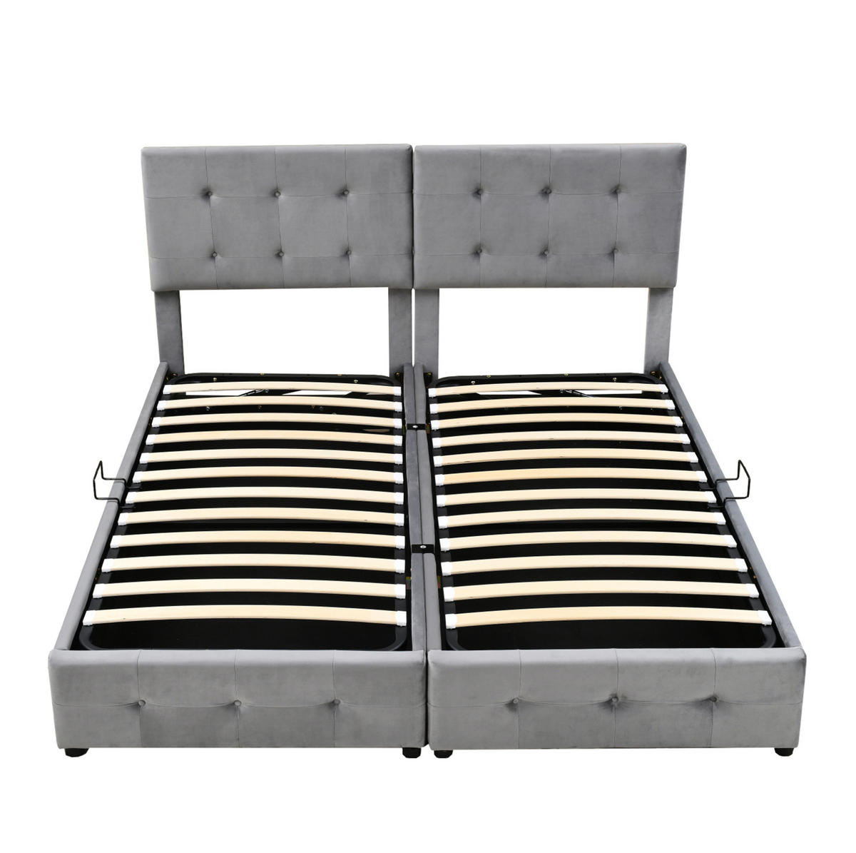 POLSTERBETT aus Samtstoff 180x200 cm Grau mit hydraulischem Stauraum, verstellbarem Kopfteil und 2-in-1-Funktion - Grau, Textil (180/200cm) - Modfu