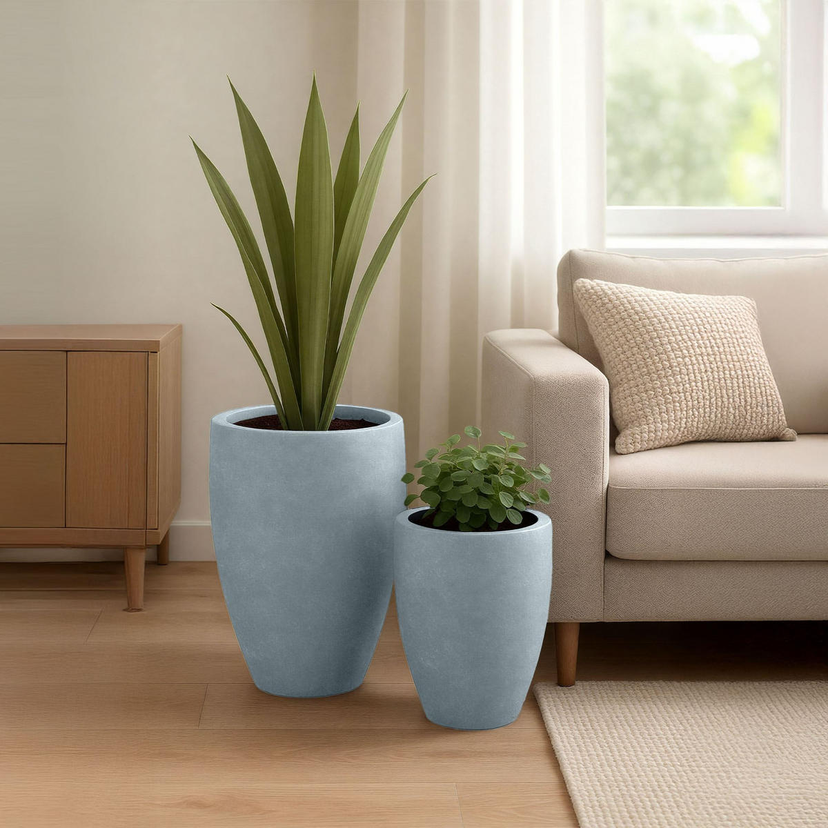 PFLANZKÜBEL 2er Set Grau - Grau, Kunststoff (46/61cm) - CLP