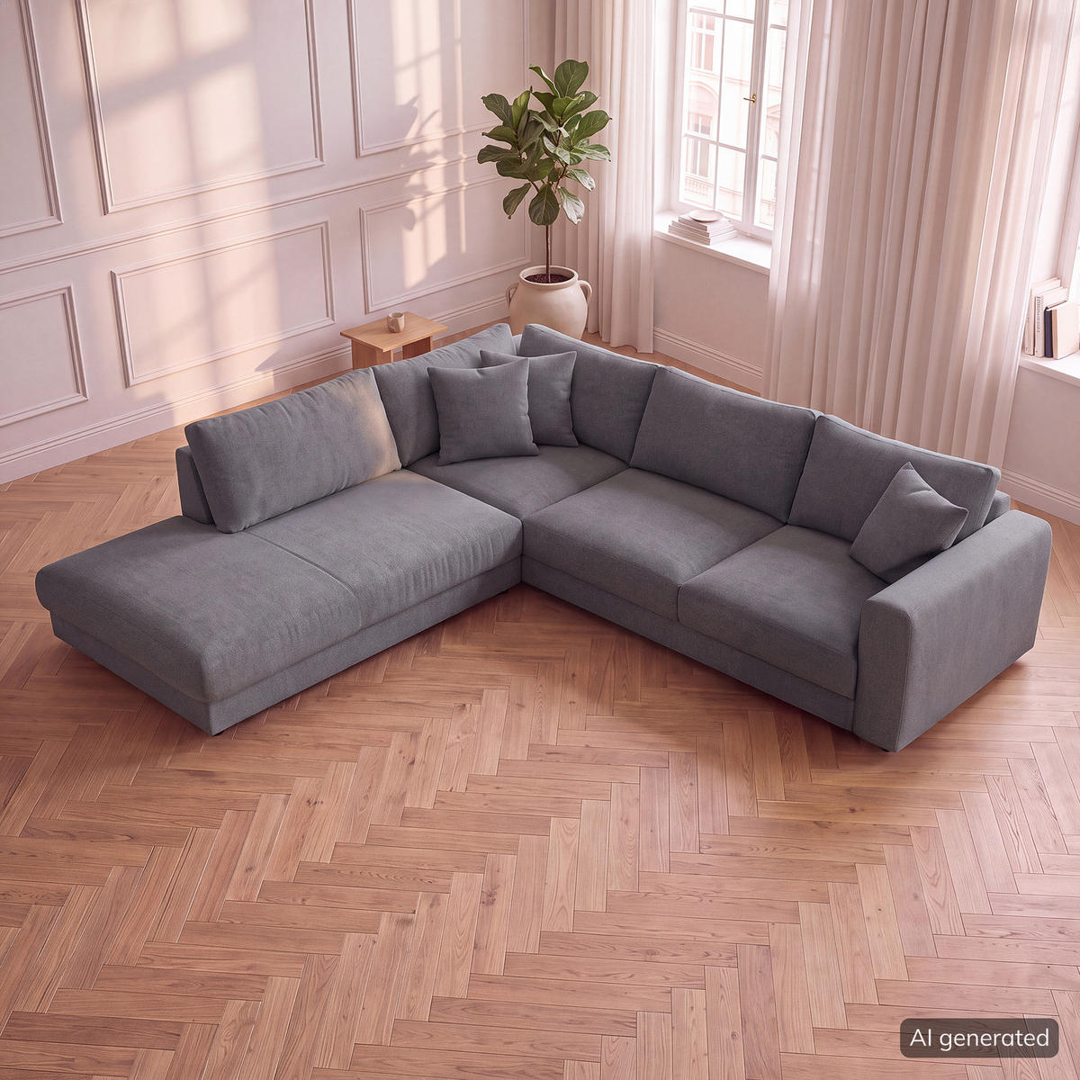 ECKSOFA mit Ottomane - Schwarz/Grau, Holz/Kunststoff (267/254cm) - home24