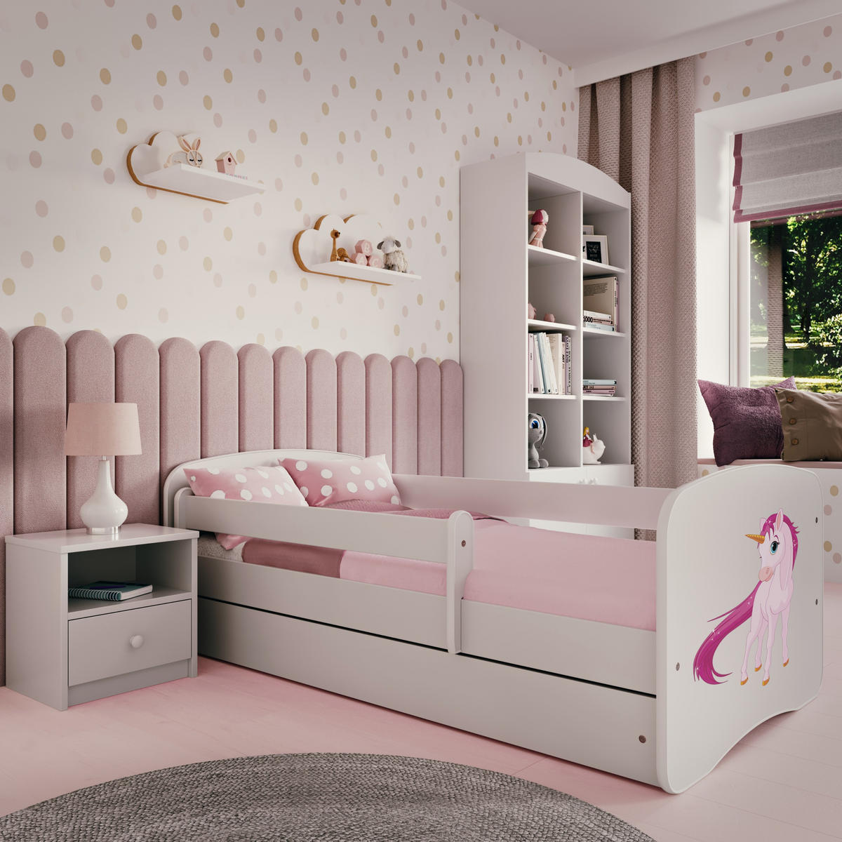 KINDERBETT Einhorn mit Schublade und Matratze 160/80 - Weiß, Holzwerkstoff (80/160cm) - RAUMHIRSCH FURNITURE