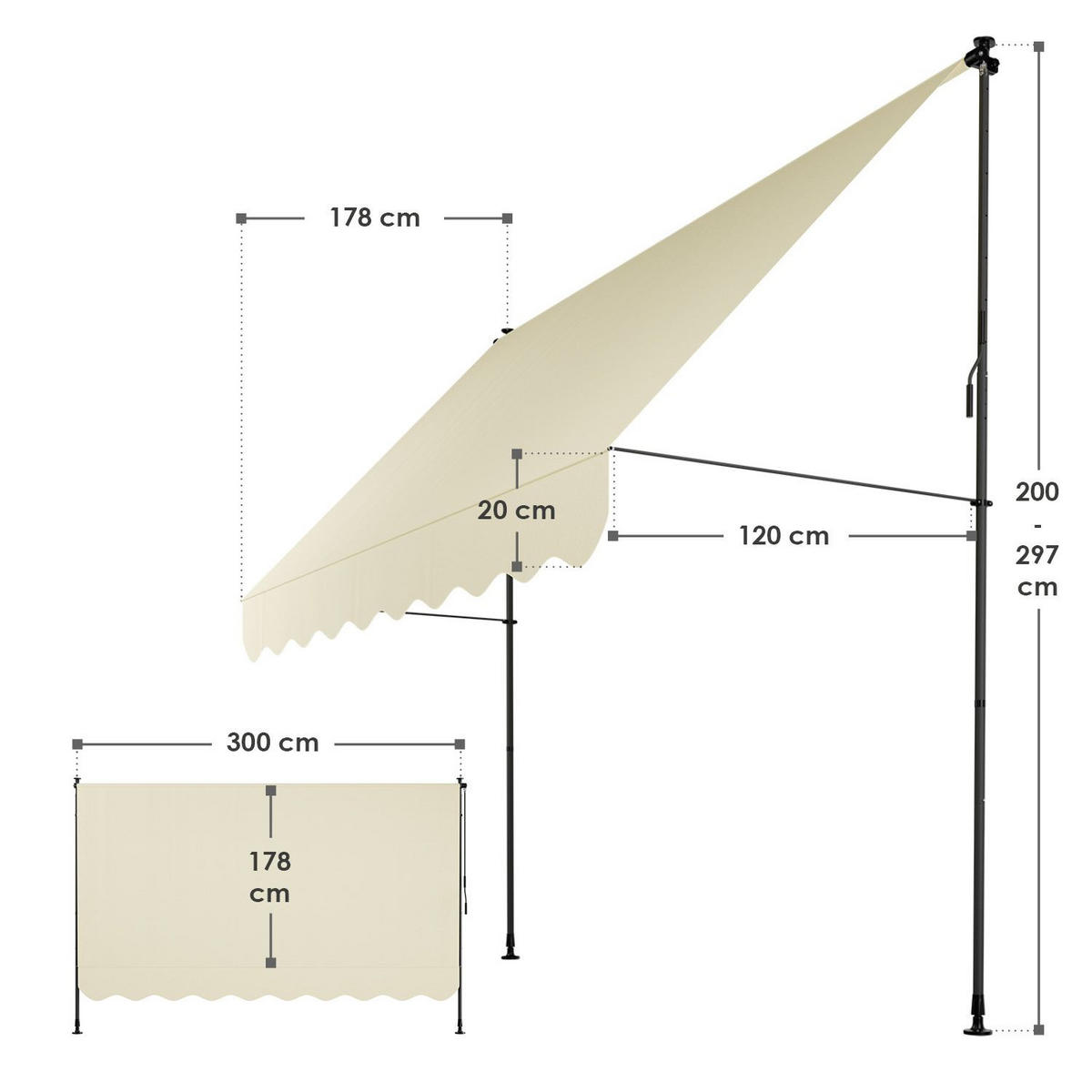 KLEMMMARKISE Kapstadt beige 300x120 cm - Beige, Textil (300/200/120cm) - Juskys
