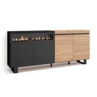 SIDEBOARD Elektrokamin, eiche, schwarz, 200/35/87cm - Beige/Multicolor, Holzwerkstoff (200/87/35cm) - Skraut Home