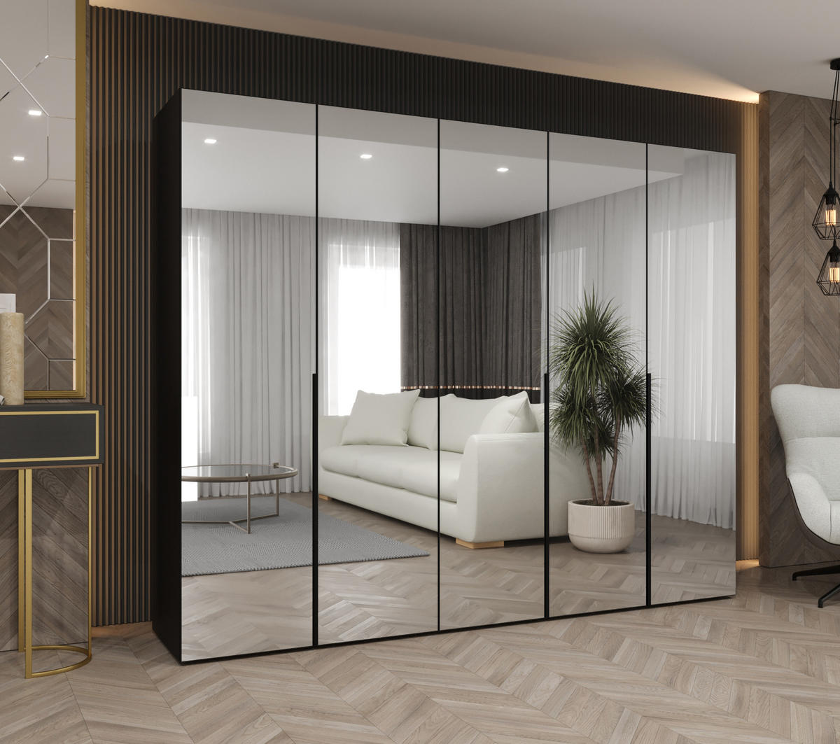 DREHTÜRENSCHRANK 202/250/52 5-türig - Schwarz, Holz (250/202/52cm) - Abiks Möbel