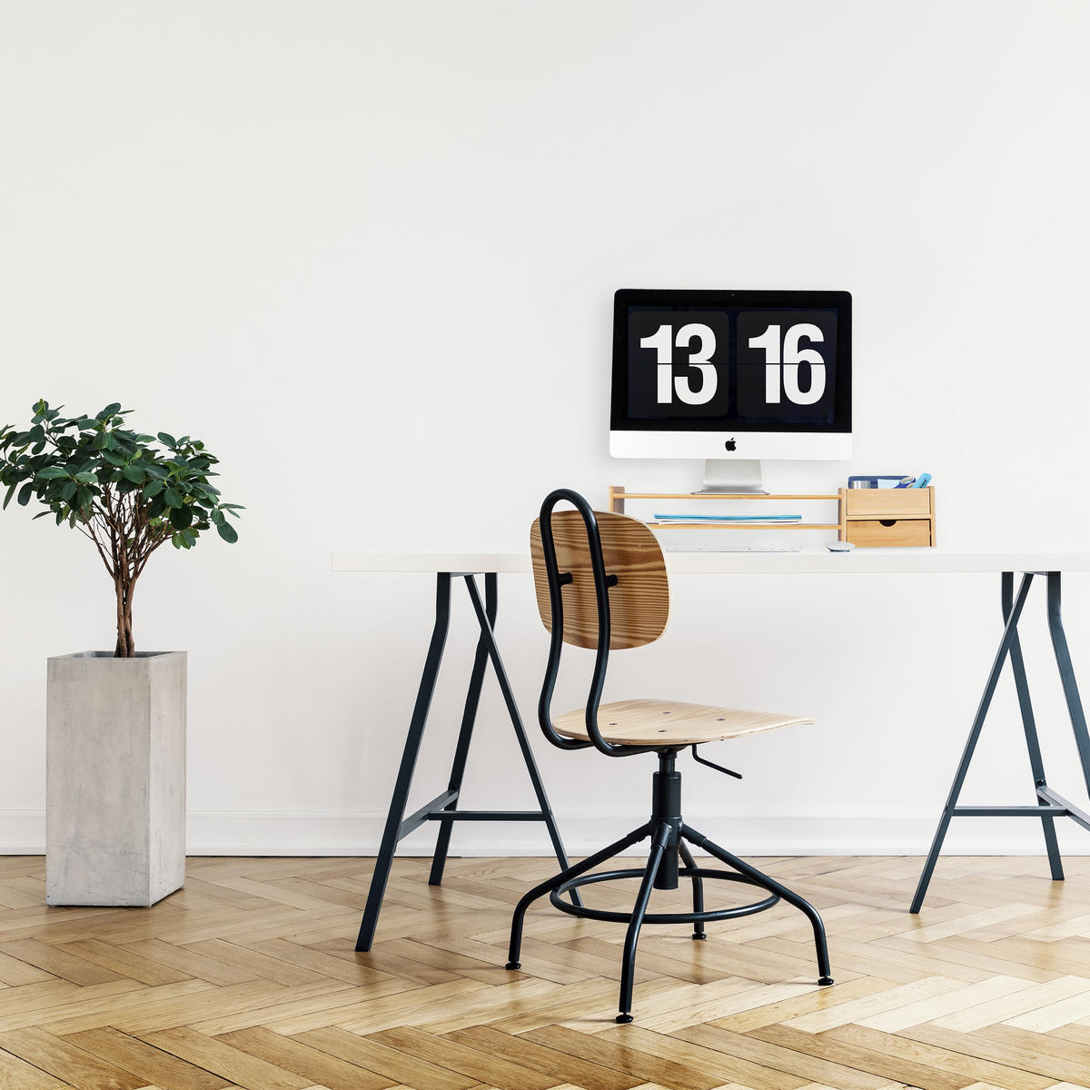 MONITORSTÄNDER Natur Bambus mit Schublade 70 cm - Hellbraun, Holz (19/70/13cm) - Relaxdays