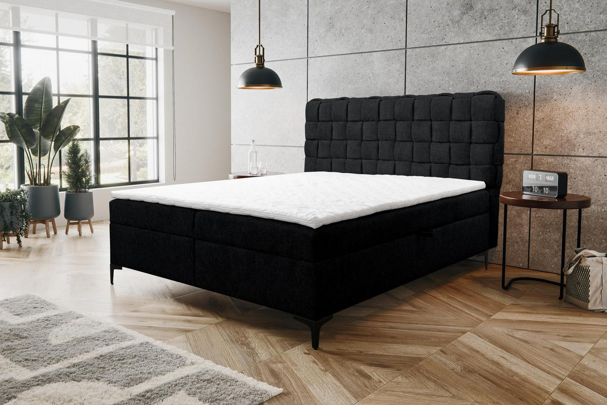 BOXBETT ROMA mit zwei Bettkästen H2/H3 Matratze und Topper 160 x 200 cm - Schwarz, Holzwerkstoff (160/200cm) - VENASI MÖBEL