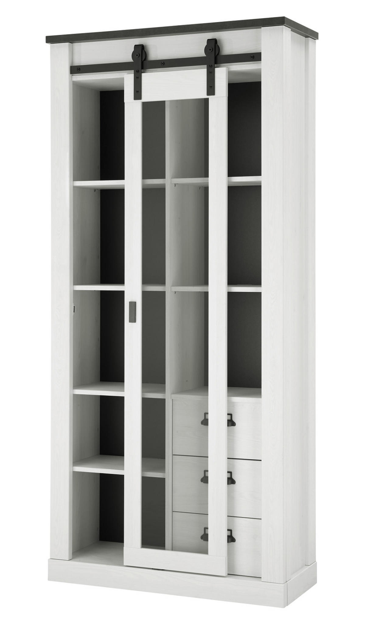 VITRINE weiß Pinie, anthrazit, Landhaus, Vitrinenschrank 93 x 201 cm - Anthrazit/Weiß, Holzwerkstoff/Metall (93/201/38cm) - Furn.Design