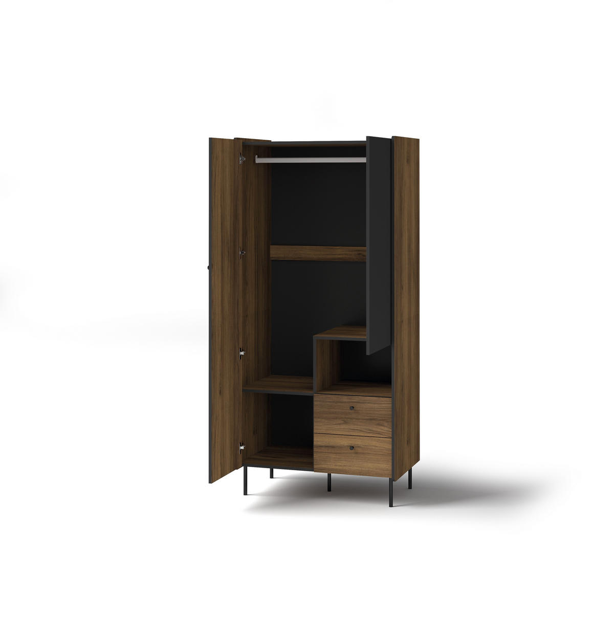 DREHTÜRENSCHRANK KREON 88,2/190,7/55cm 2-türig Braun - Schwarz/Braun, Holzwerkstoff (88.2/190.7/55cm) - MASSENO