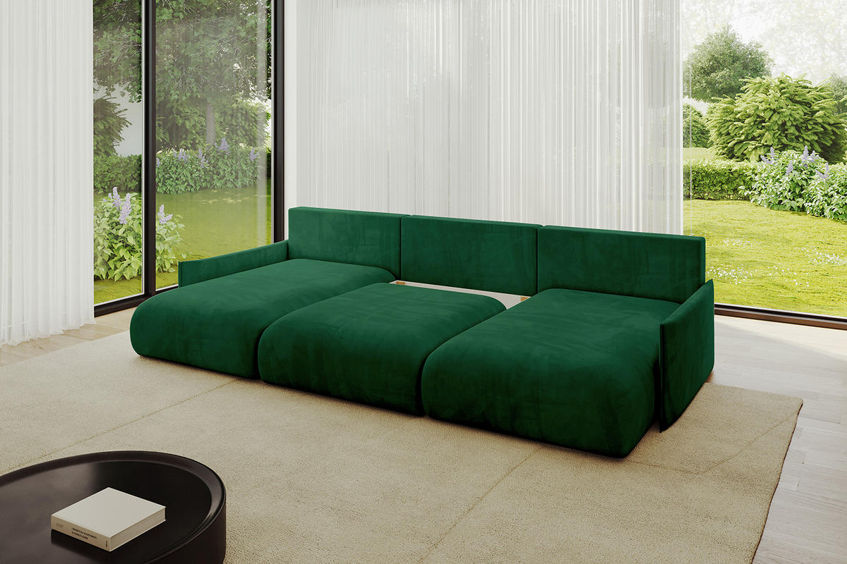 WOHNLANDSCHAFT mit Schlaffunktion und Bettkasten ONESK-U-v1 317x177x72 Grün Velours - Grün, Holzwerkstoff/Kunststoff (317/72/177cm) - ALTDECOR