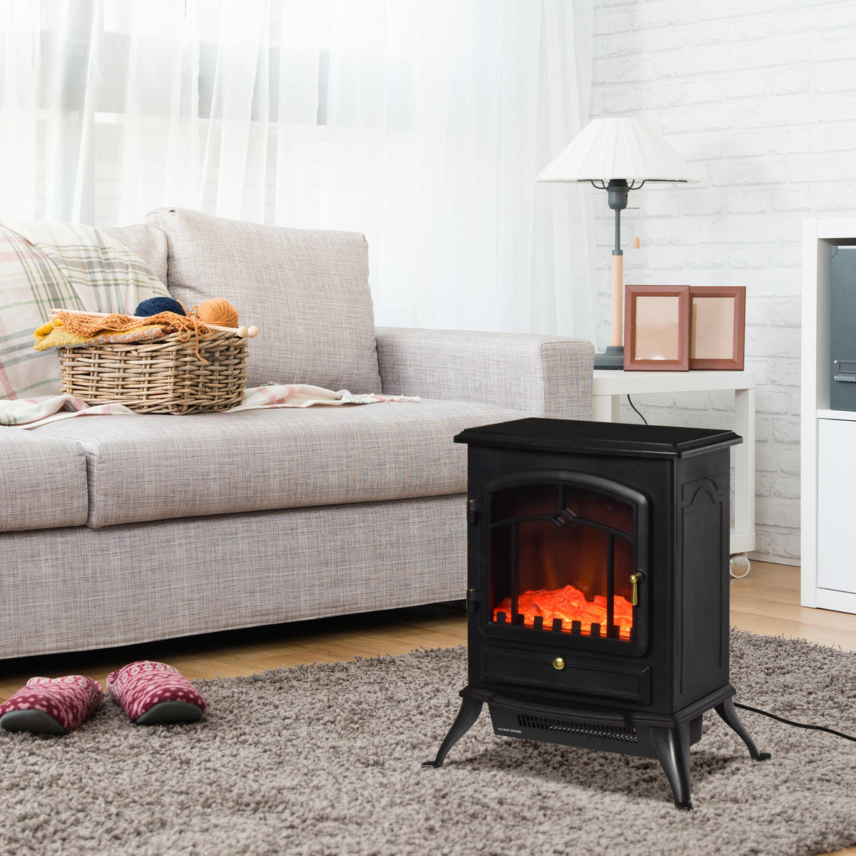 ELEKTROKAMIN Kaminofen Flammeneffekt Überhitzungs-Schutz Schwarz 45x28x54 cm - Schwarz, Metall (28/54/45cm) - HOMCOM