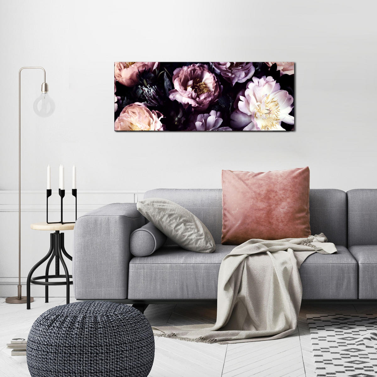 GLASBILD 80x30 cm Vintage Blumen rosa lila - Gelb, Glas (80/30cm) - artissimo