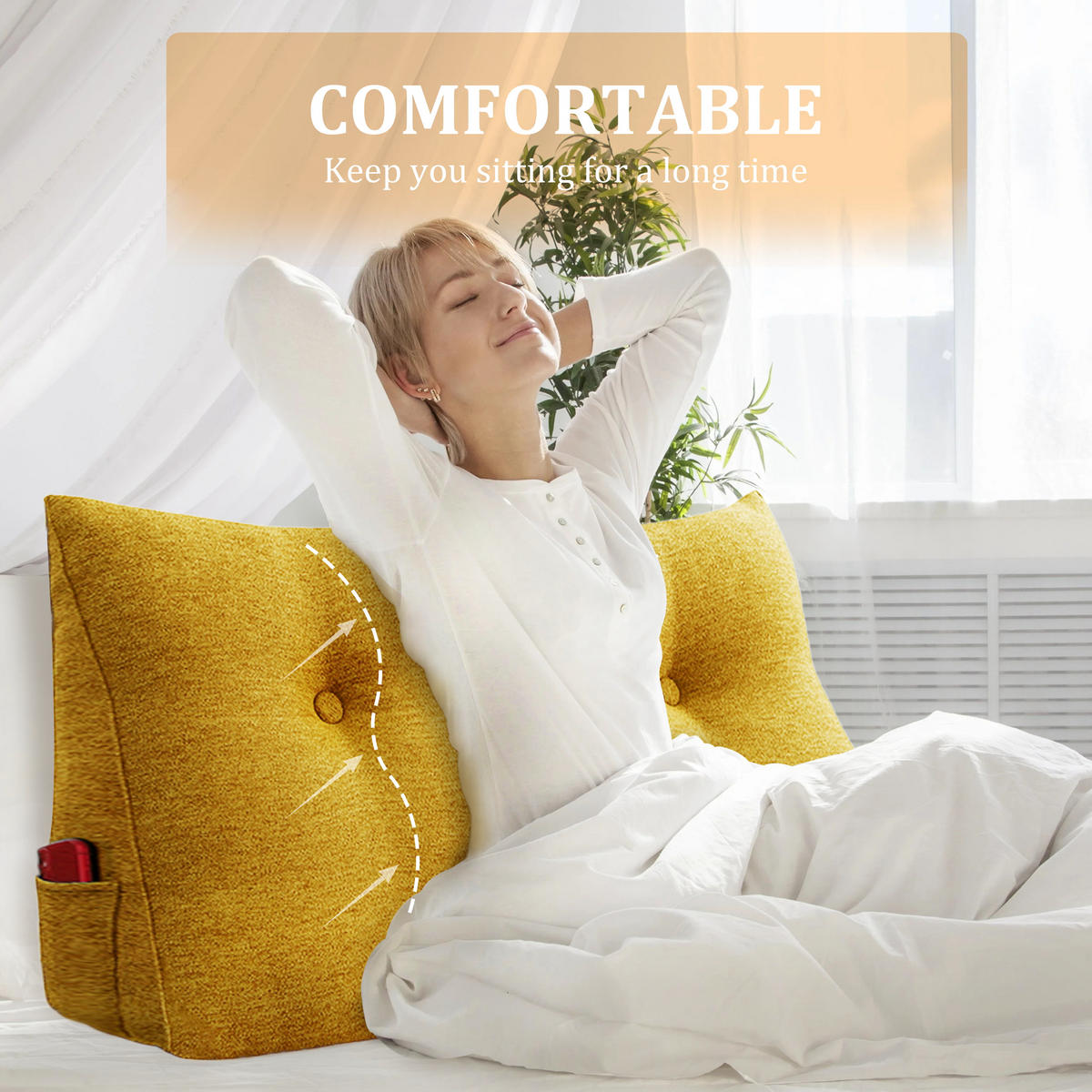 RÜCKENKISSEN für Bett Leinenlook Gelb 100 cm - Gelb, Textil (50/100cm) - Vercart