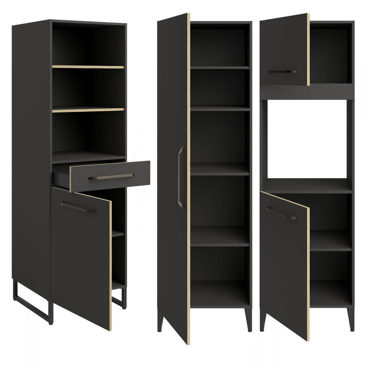 MINIKÜCHE grau, Eiche, Komplett-Set 3-teilig - Eichefarben/Grau, Holzwerkstoff (240/196/67cm) - Parisot Meuble