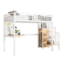 HOCHBETT 90/200 cm aus Metall und Holzwerkstoff mit Schrank und Schreibtisch Weiß/Natur - Weiß, Holzwerkstoff (90/200cm) - Modenvie