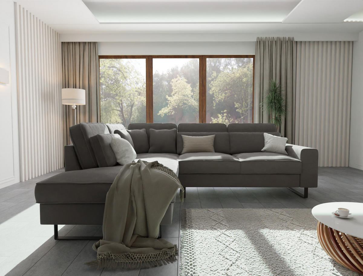 ECKSOFA Zuri Grau Samt - Schwarz/Grau, Holz/Kunststoff (290/231cm) - S-Style Möbel