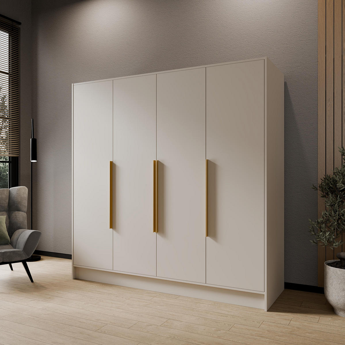 DREHTÜRENSCHRANK BERON 200/200/51 cm Modern Kleiderschrank 4-türig Kaschmir - Kaschmir, Holzwerkstoff (200/200/51cm) - MASSENO