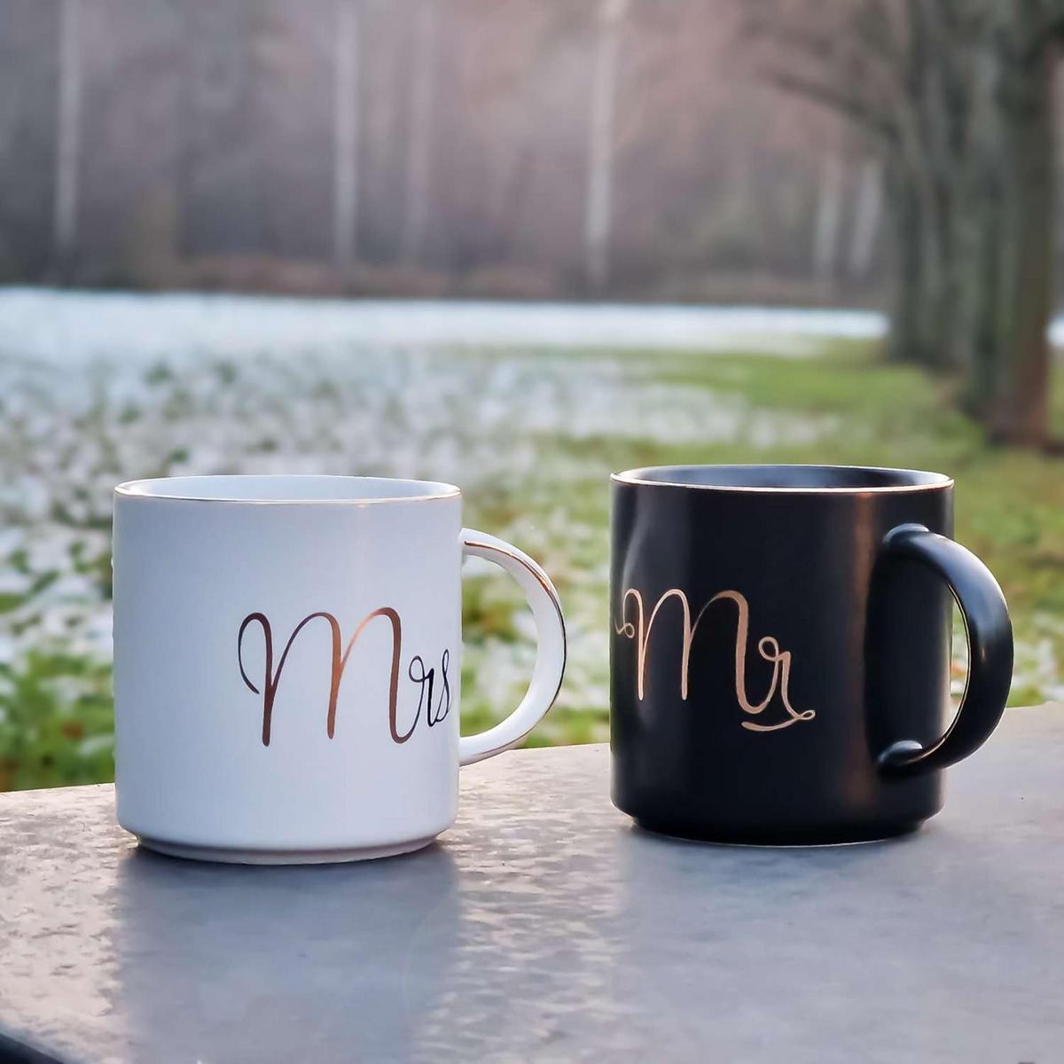 KAFFEETASSE mit Goldrand und Aufschrift Mr 300 ml - Schwarz, Keramik (0.3L) - Intirilife