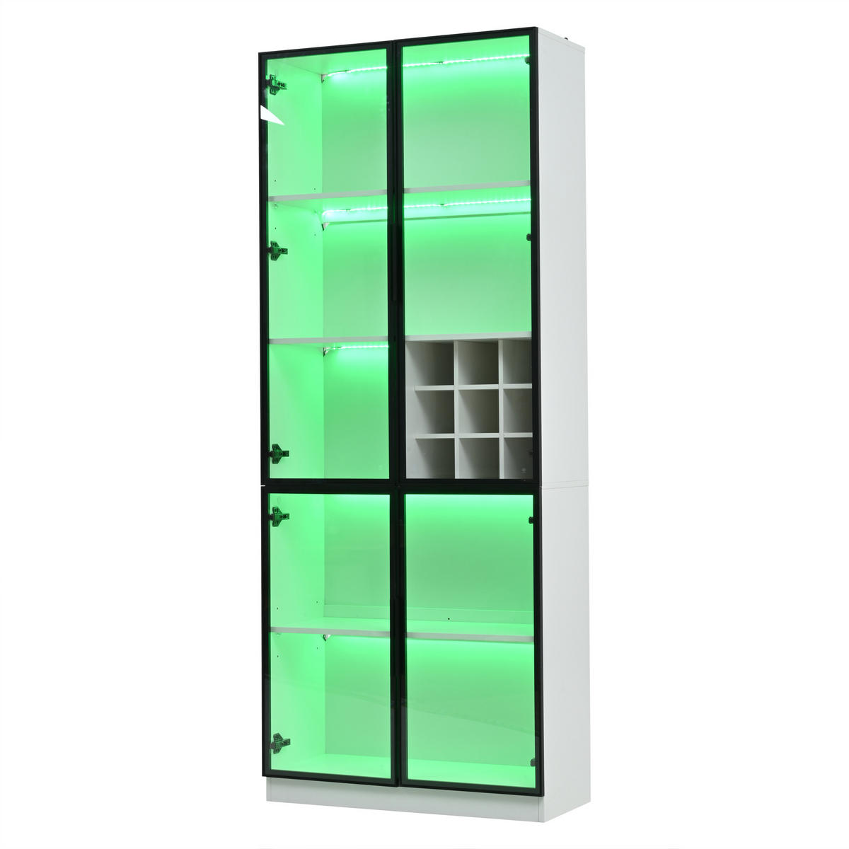 VITRINE LED Glasvitrine Glastüren Hochschrank Weinregal 200cm - Weiß, Holzwerkstoff (80/200/35cm) - FLIEKS