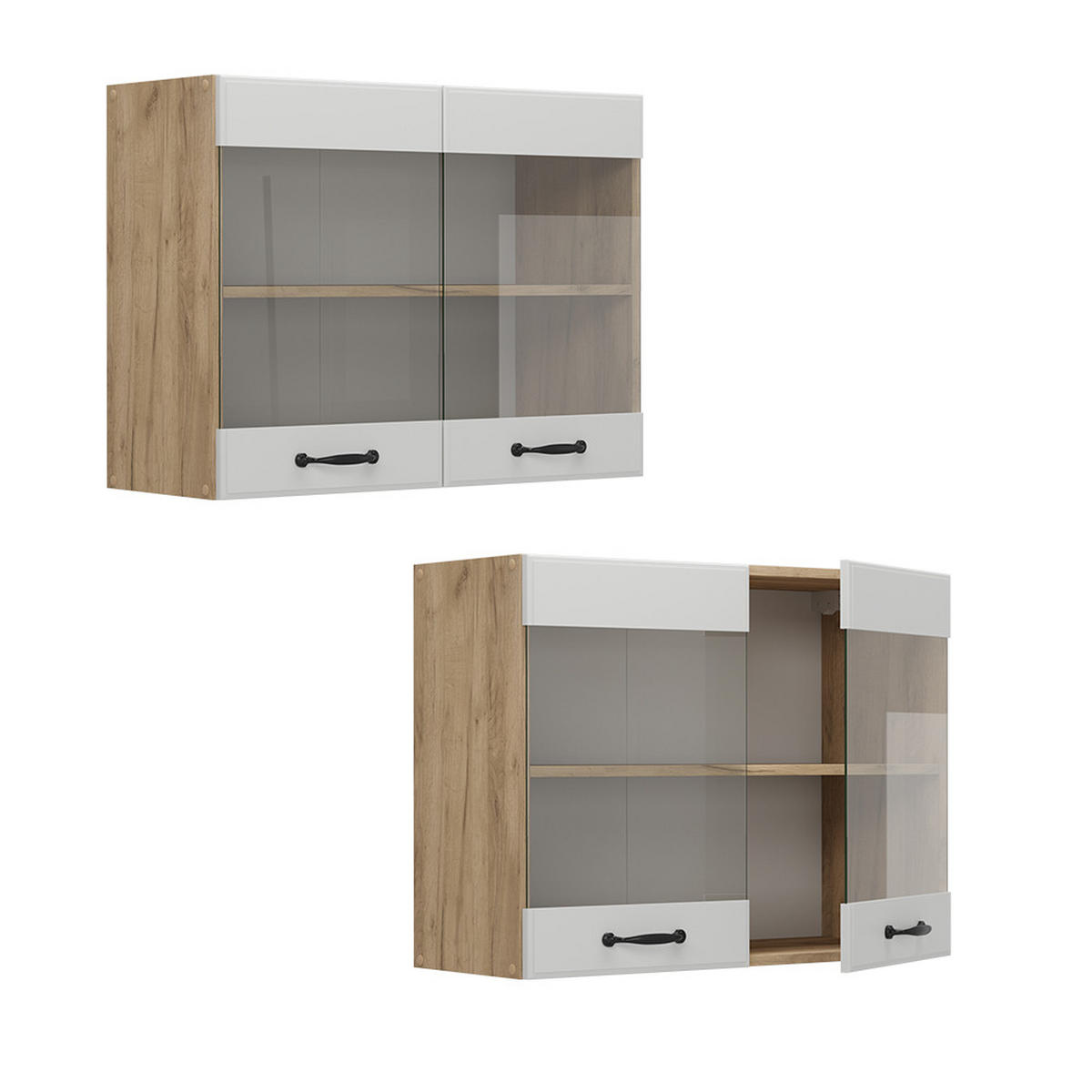 KÜCHENGLASHÄNGESCHRANK R-Line Weiß Landhaus 80 cm - Honigeiche/Eiche Wotan, Holzwerkstoff (80/60/31cm) - Vicco