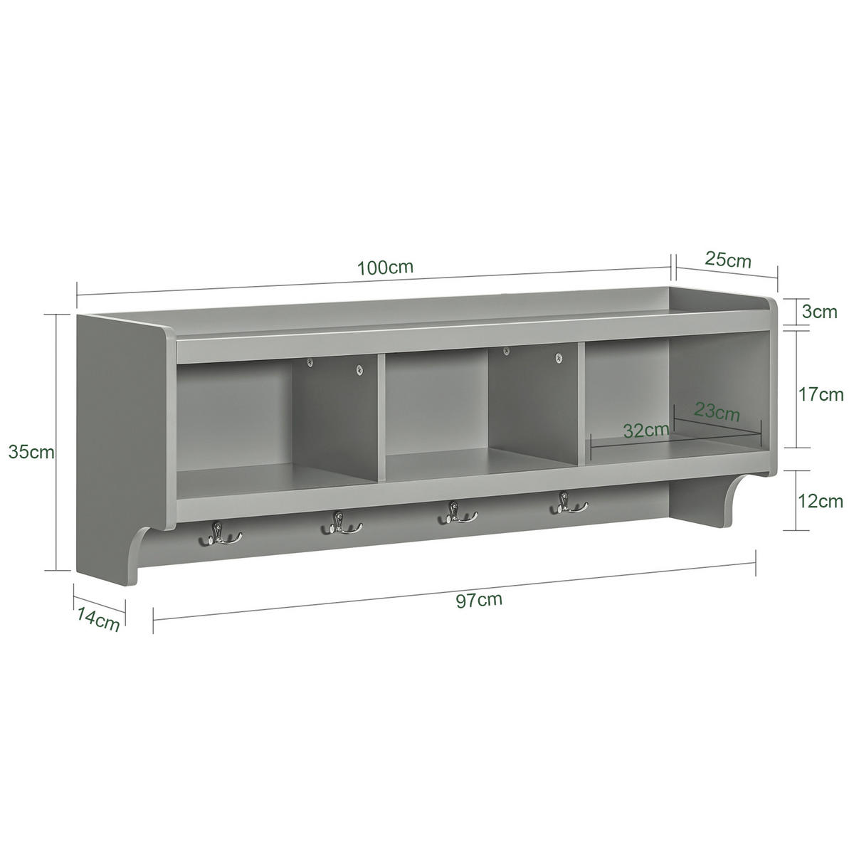 WANDGARDEROBE Grau - Grau, Holzwerkstoff (100/35/25cm) - SoBuy
