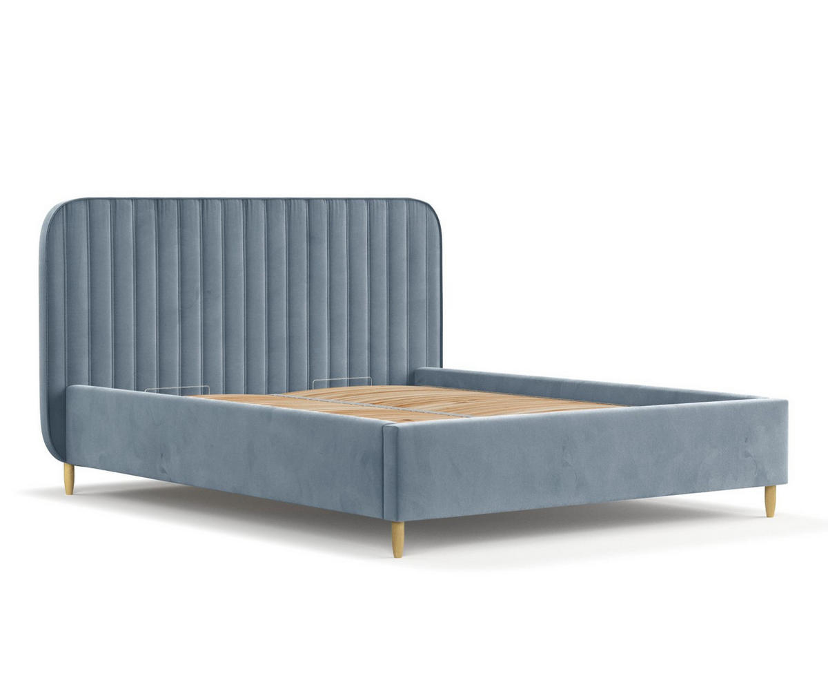 POLSTERBETT Noto Blau Grau 140/200 cm im Samtstoff - Blaugrau/Naturfarben, Holz/Holzwerkstoff (140/200cm) - Maison de Reve
