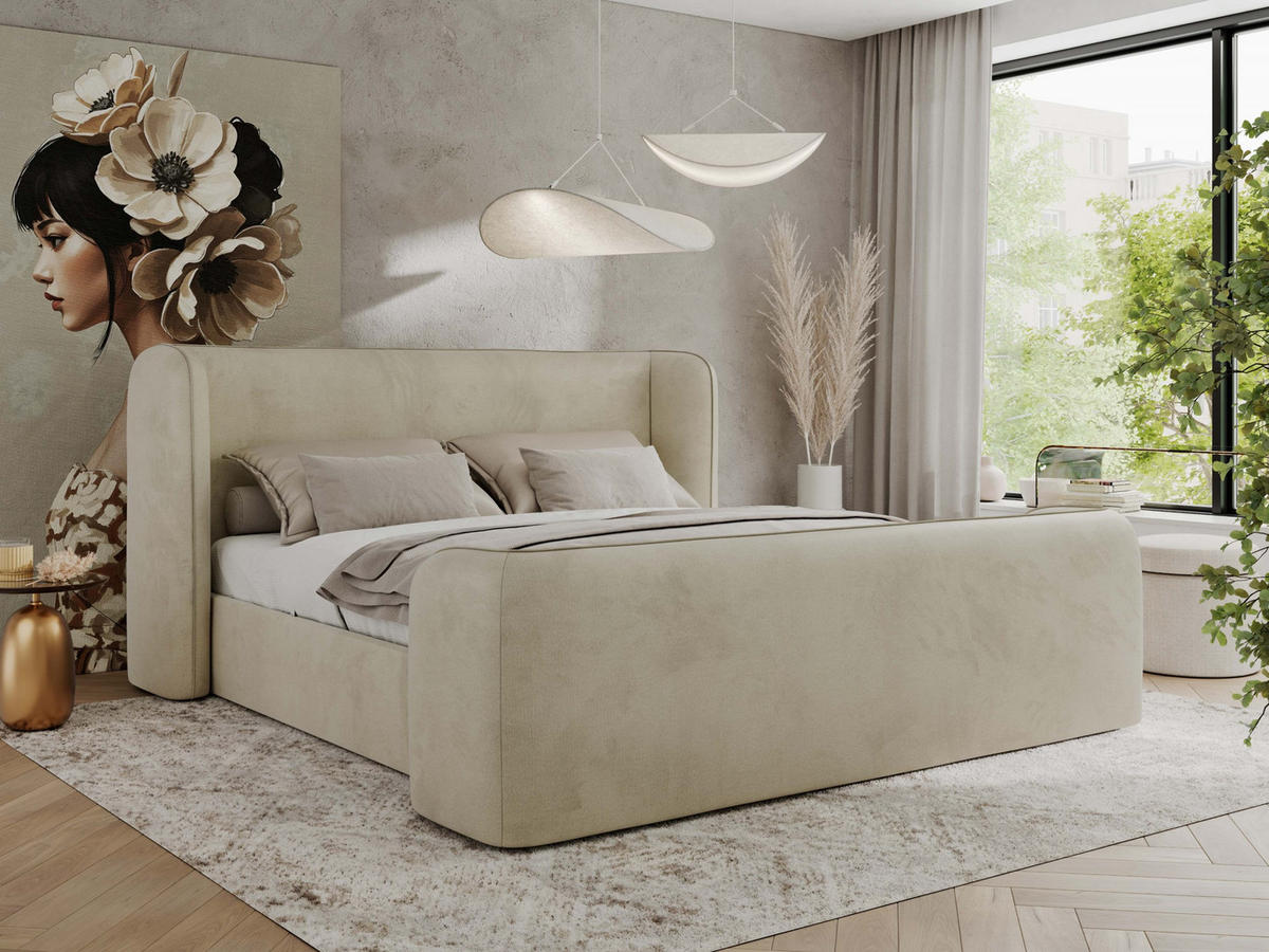POLSTERBETT EMORA CLASSIC DUO 200/200 - Beige Velvet - Multipocket-Matratze - Beige, Textil (200/200cm) - MKS