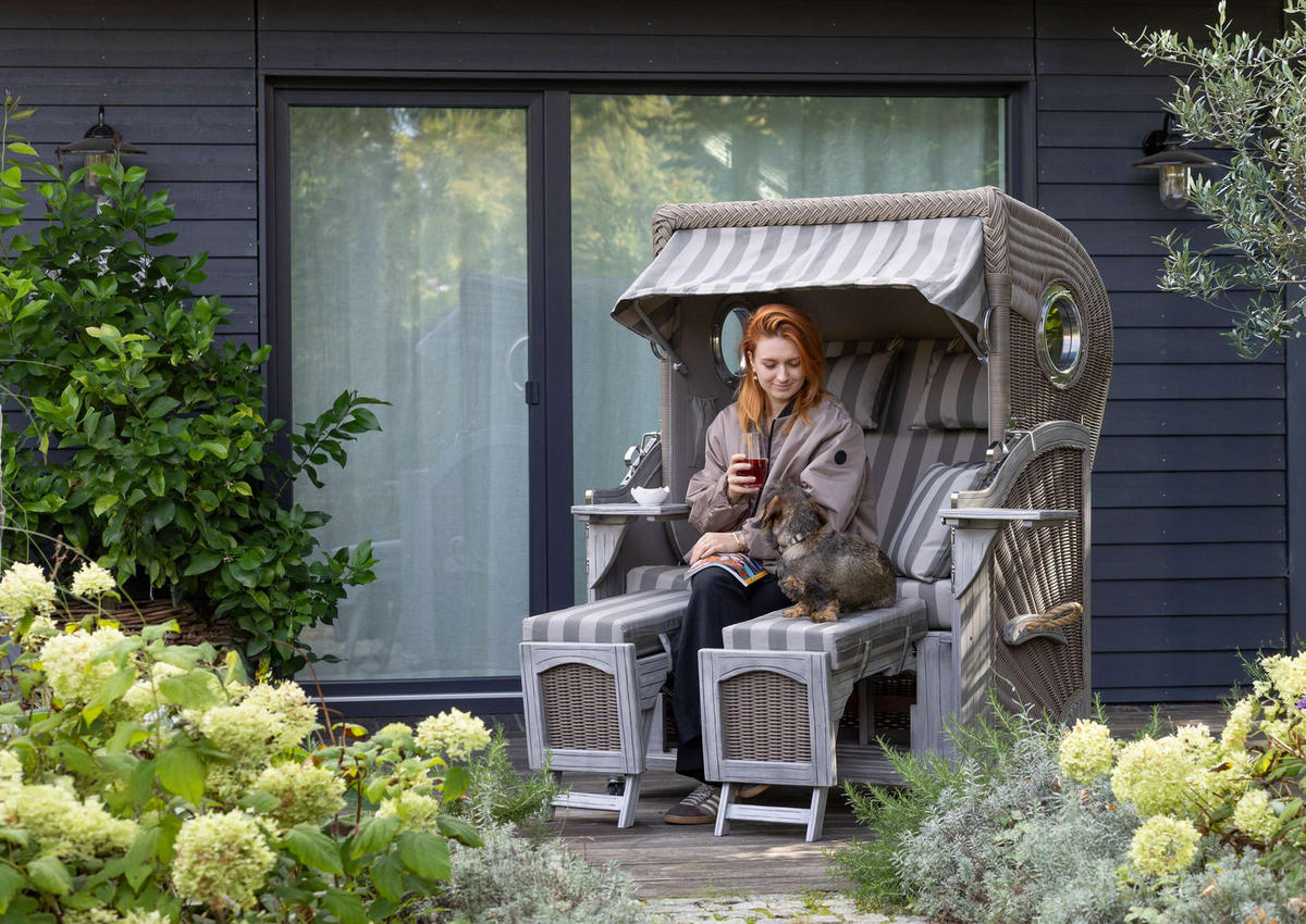 STRANDKORB Düne Koboo Grau Bullaugen - Braun/Grau, Metall (125/170/80cm) - Mr. Deko