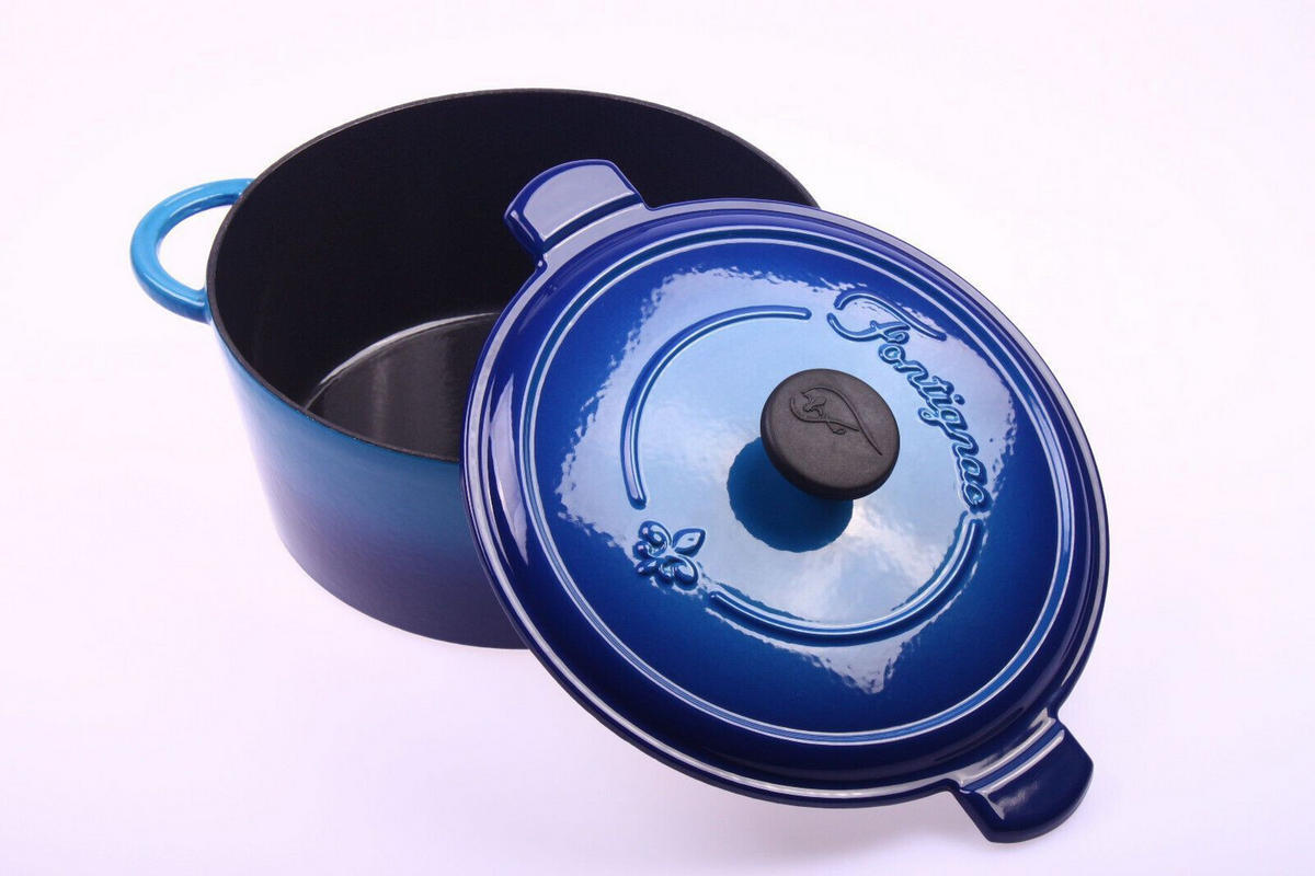 BRÄTER 24cm -Fontignac- Cocotte Gusseisen Schmortopf 3,6L mit Deckel, Induktion geeignet, ofenfest 241°C, emailliert Bratentopf Gussbräter Gusstopf - Blau, Metall (24cm) - JUNG