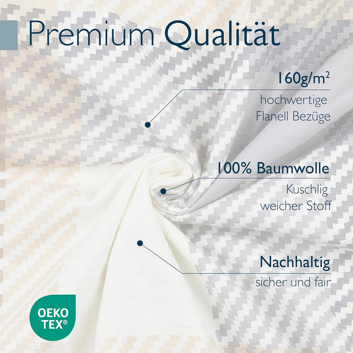BETTWÄSCHE Mira 135x200cm + Kissenbezug 80x80cm Beige Biber - Beige, Textil (135/200cm) - Beautissu 
