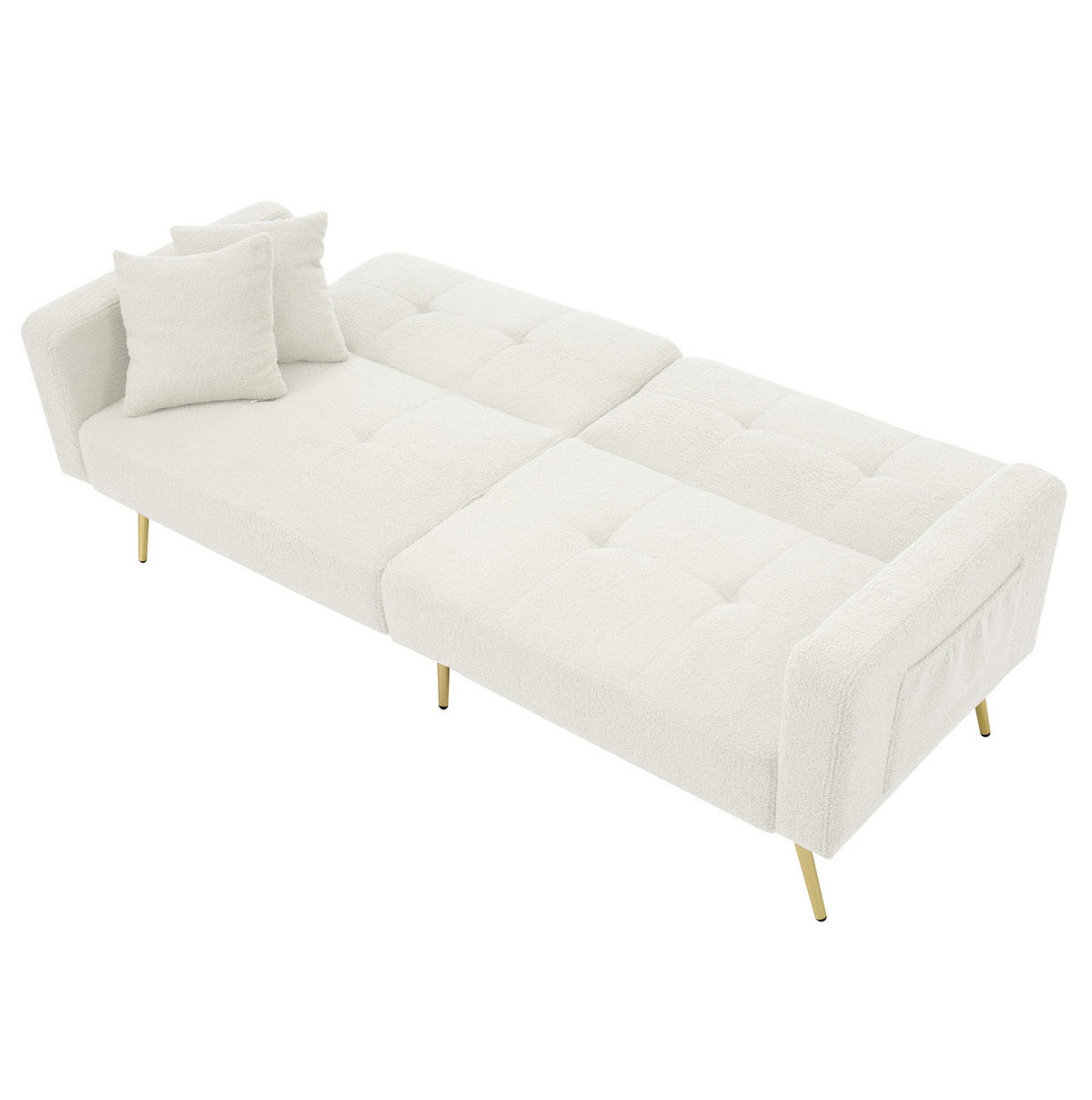 SCHLAFSOFA Lammwollstoff mit Seitentaschen verstellbar 105/138/180 Grad Weiß 175/64/72 cm - Weiß, Textil (64/72/175cm) - Redom