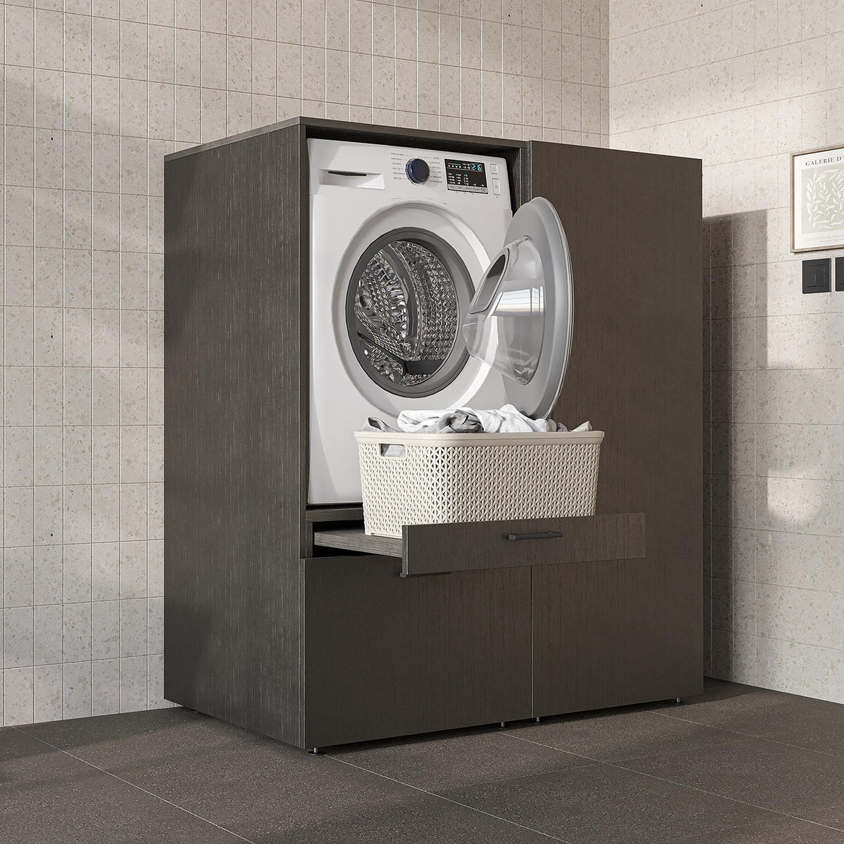 WASCHMASCHINENSCHRANK Serie 2 127cm Breit, 145cm Hoch - Schwarz, Holzwerkstoff (127/145/67cm)