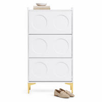 SCHUHSCHRANK in Weiß mit 3-stöckigem Design, großem Stauraum und stabilen Metallfüßen, B63/T24/H120cm - Goldfarben/Weiß, Holzwerkstoff/Metall (63/120/24cm) - STILVORA