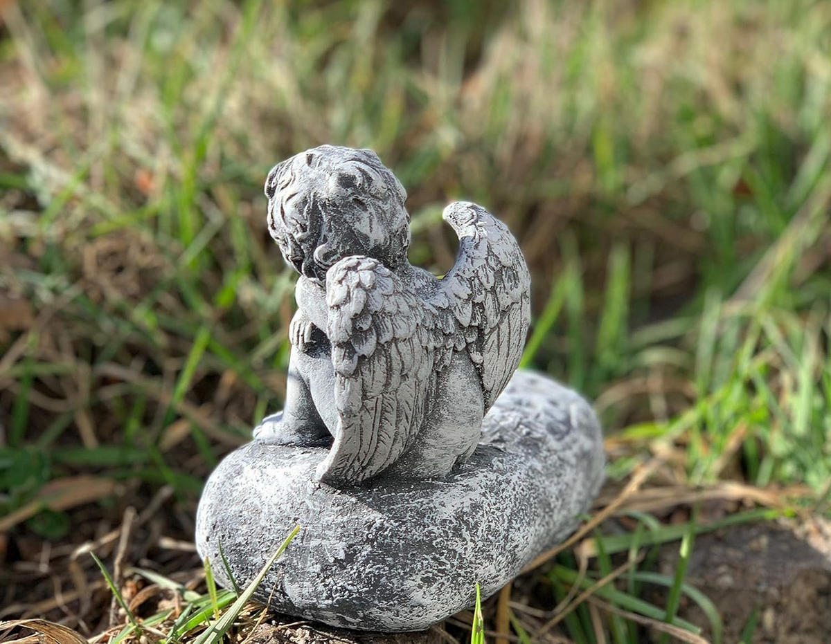 STEINFIGUR Grabschmuck Engel Stein sitzend Inschrift frostfest - Grau, Stein (13/12/8cm) - stoneandstyle