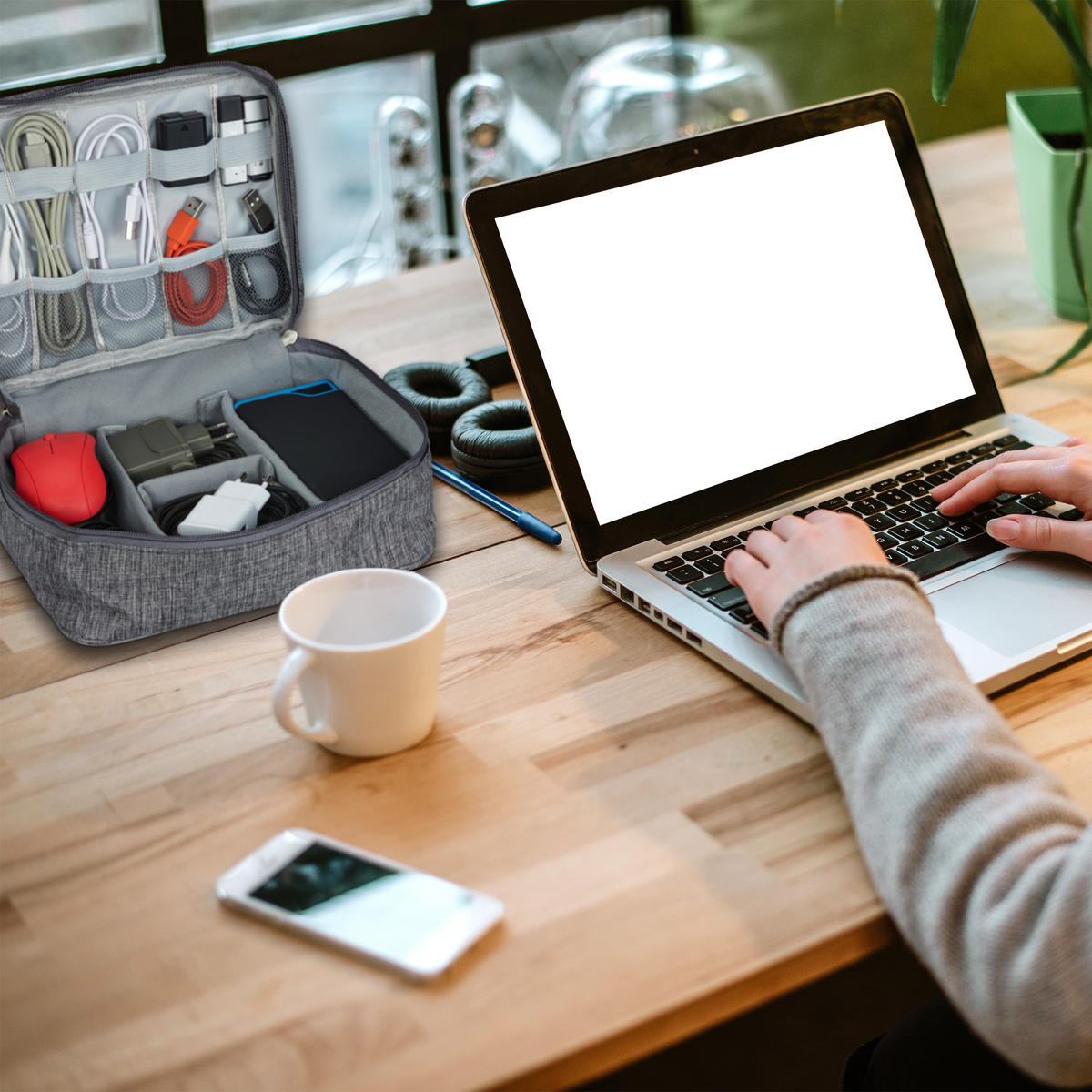 KABELTASCHE - Grau, Textil (25/11/20cm) - Relaxdays