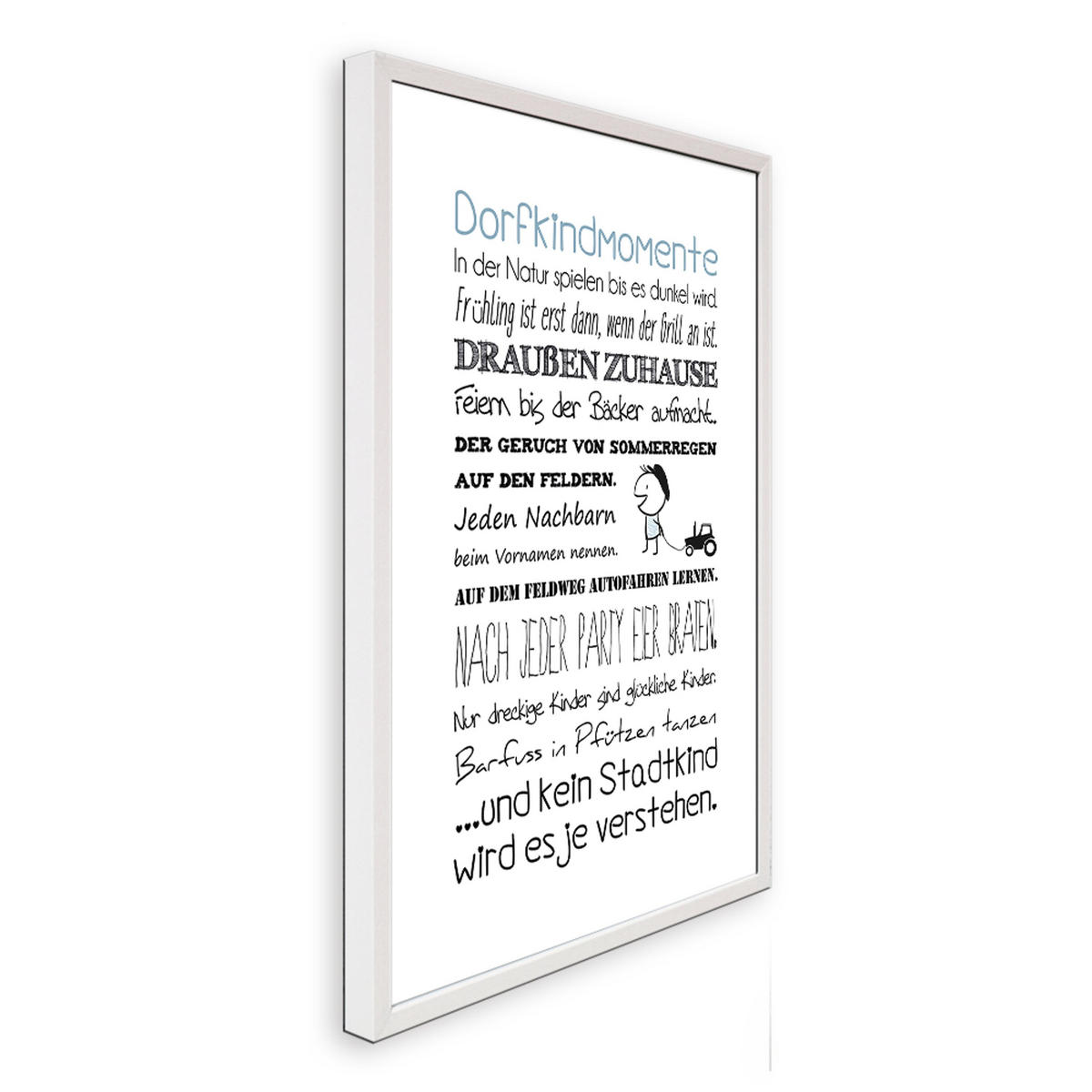 BILD mit Rahmen 51x71 cm Spruch: Dorfkind - Blau, Holz (51/71cm) - artissimo