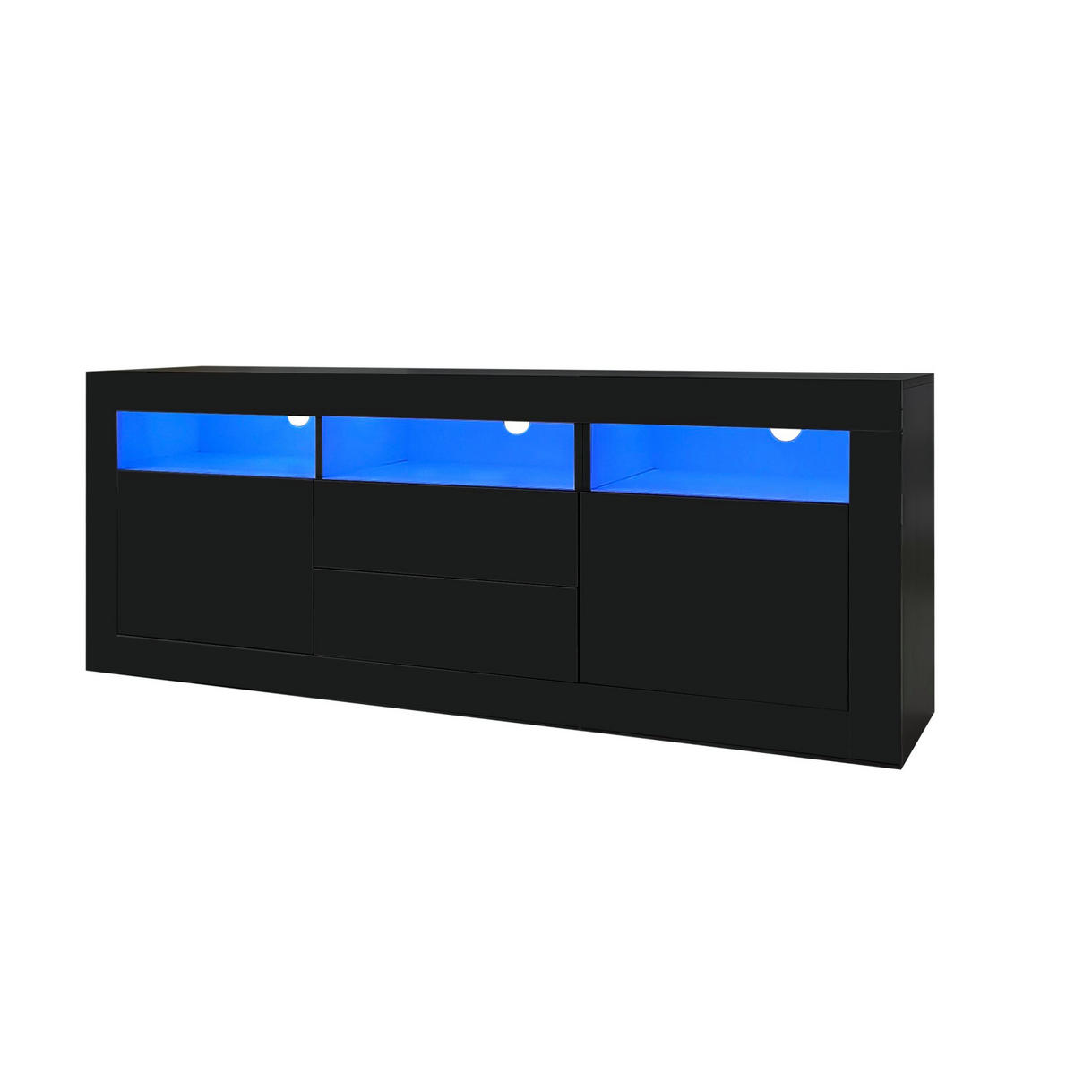 TV-LOWBOARD 160/35/60 cm mit LED-Beleuchtung, Push-to-Open und Kabeldurchlass - Schwarz, Holzwerkstoff (160/60/35cm) - BEAOK