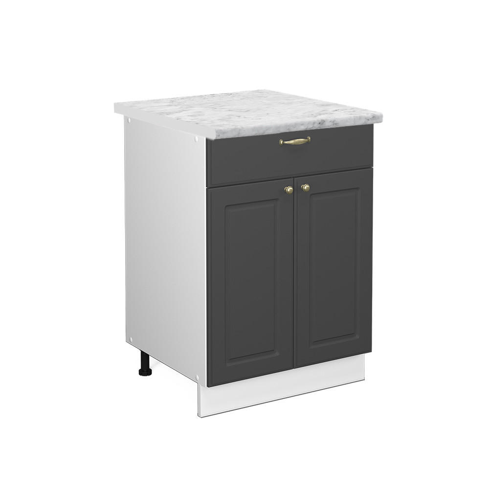KÜCHENUNTERSCHRANK Fame-Line Anthrazit-Gold 60 cm mit Schublade AP Marmor - Anthrazit/Graphitfarben, Holzwerkstoff (60/82/60cm) - Vicco