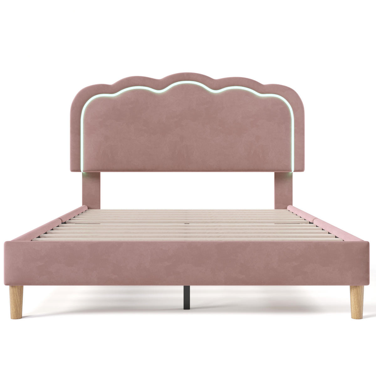 POLSTERBETT 140/200 cm in Rosa aus Samt mit LED-Beleuchtung - Pink, Textil (140/200cm) - Flora Grace
