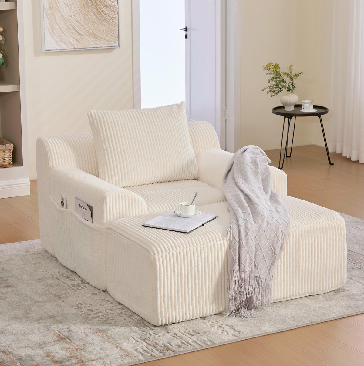 SESSEL mit Fußpedal Kord Beige 147/110/67 cm - Beige, Textil (147/67/110cm) - OKWISH