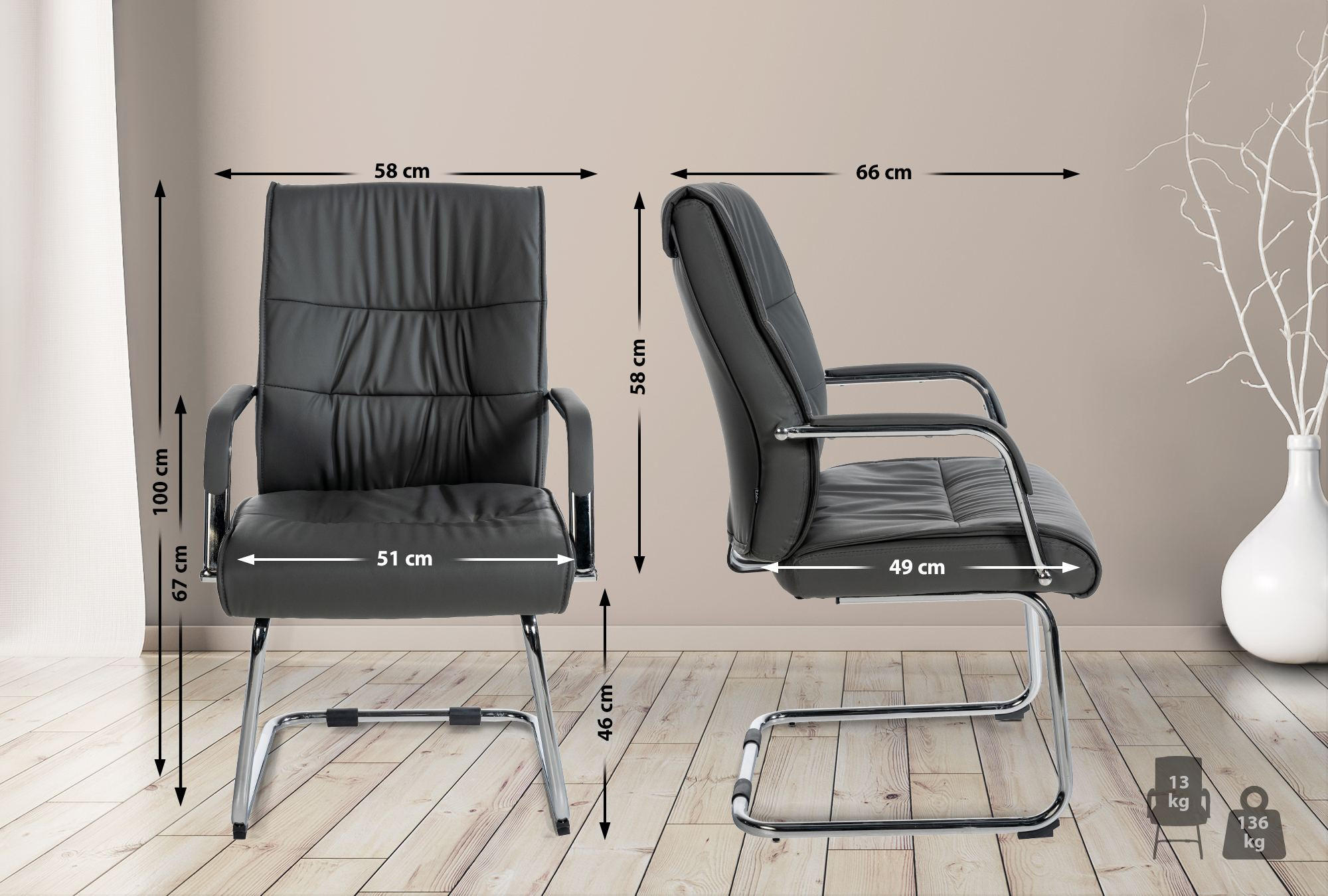 SCHWINGSTUHL Lederlook grau - Chromfarben/Grau, Textil/Metall (58/100/66cm) - CLP