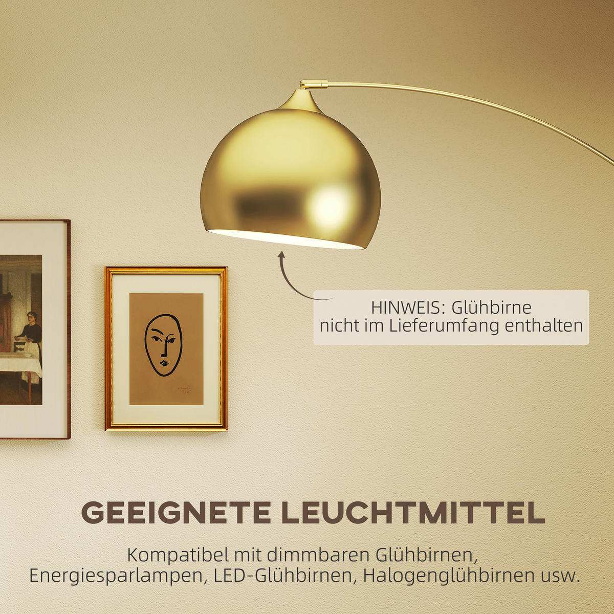 STEHLAMPE aus Metall im Goldton - Goldfarben, Metall (115/30/180cm) - HOMCOM