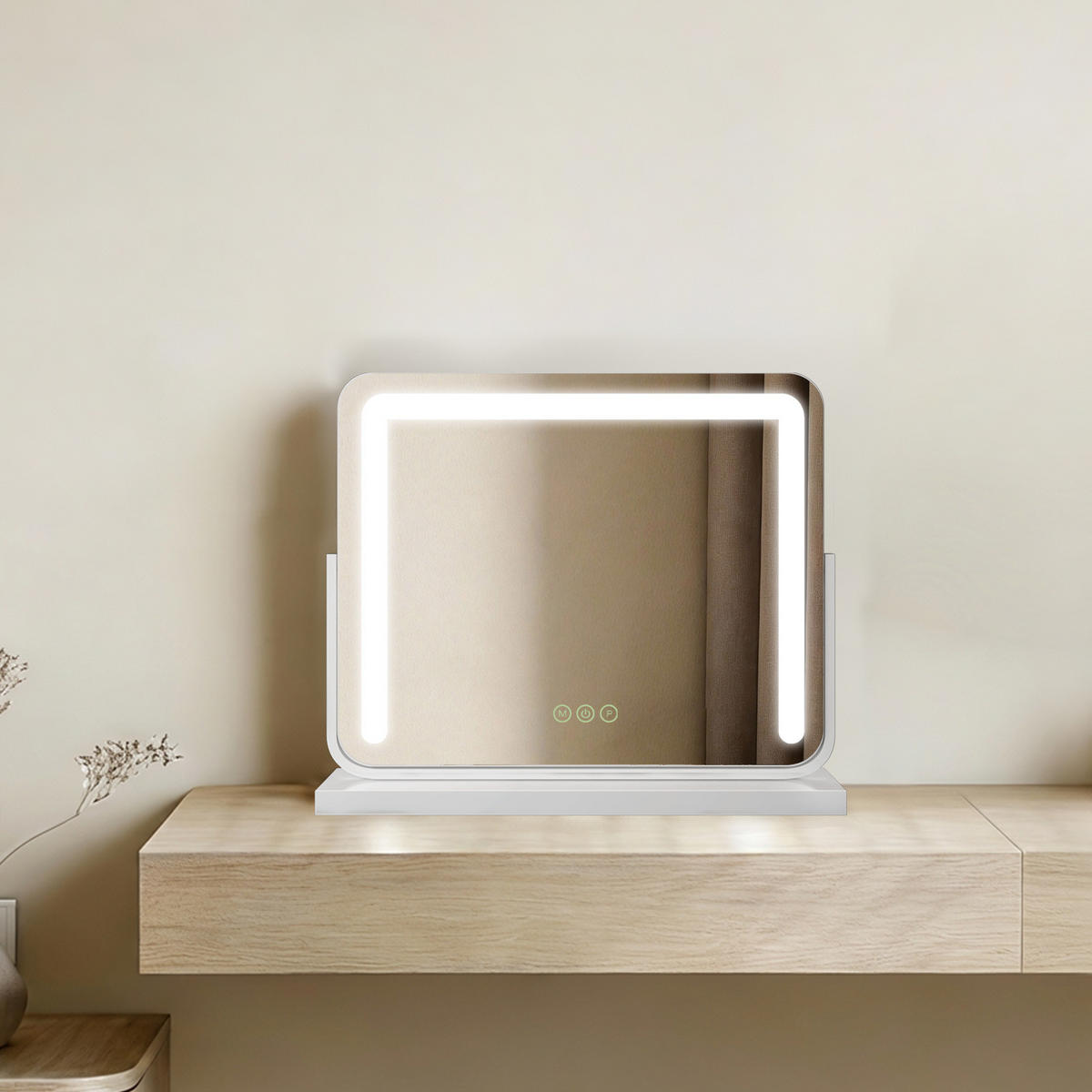 KOSMETIKSPIEGEL mit Beleuchtung, Weiß, 50/41,6/11,8 cm - Weiß, Glas (41.6/11.8/50cm) - EMKE