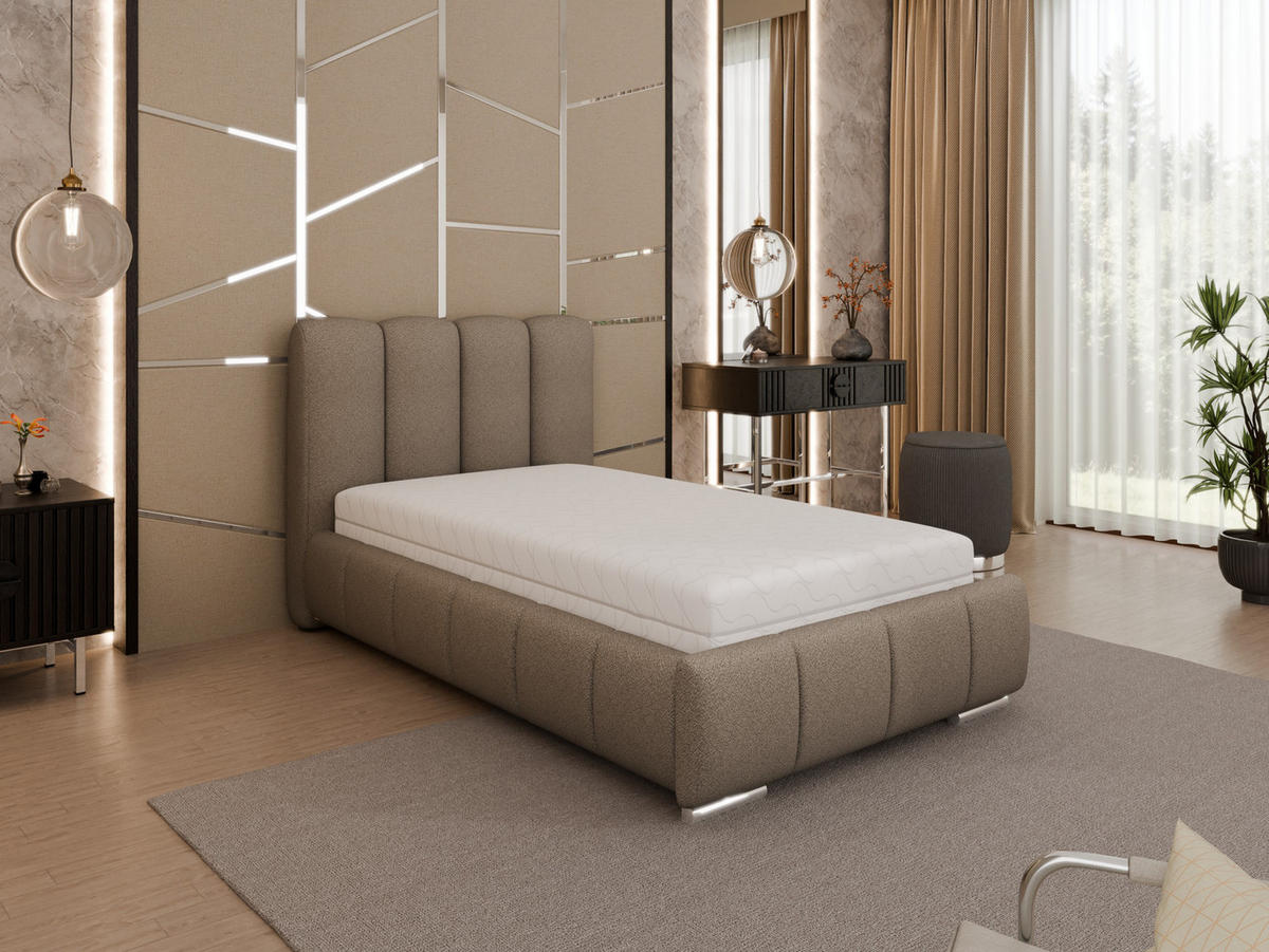 POLSTERBETT Zaira 100x200cm – Elegantes Polsterbett für modernen Wohnstil , Taschenfederkernmatratze Pocket (19cm), braun - Braun, Holz (100/200cm) - Homesy