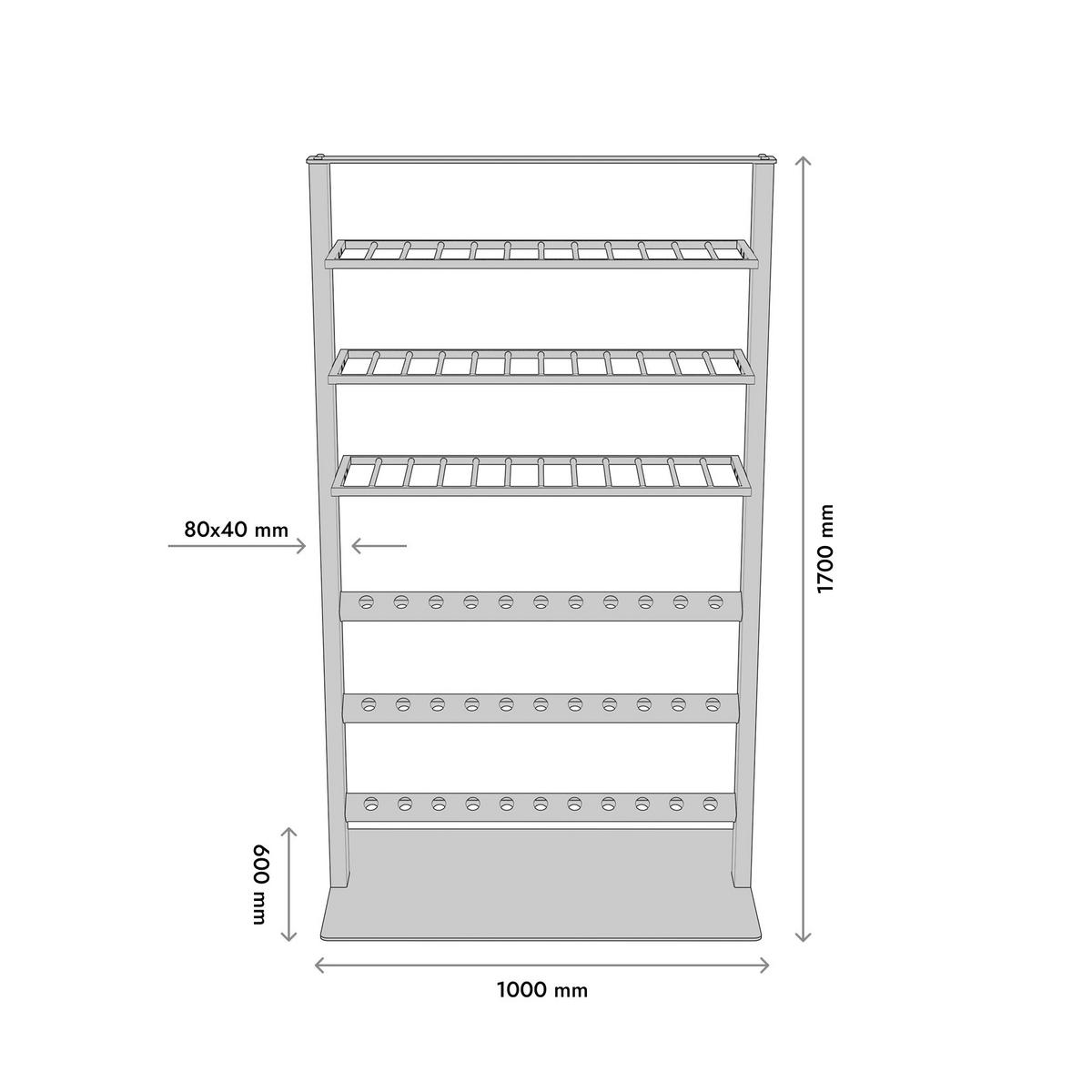 WEINREGAL Piemont Metall,Schwarz, Für 69 Weinflaschen 170/100/60cm - Schwarz, Metall (60/170/100cm) - Metalo Pro